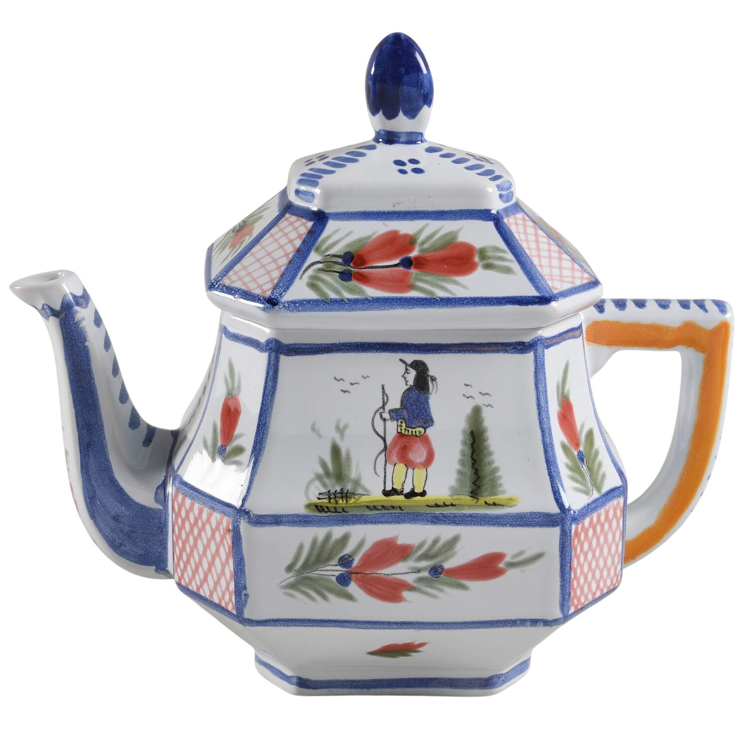 Mistral Blue (Octagonal, Man Center) Teapot & Lid by Quimper-1