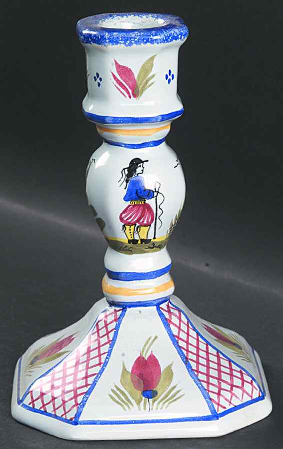 Mistral Blue (Octagonal, Man Center) Single Light Candlestick by Quimper-1