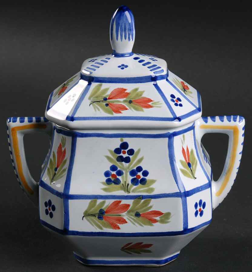 Mistral Blue (Octagonal, Man Center) Sugar Bowl & Lid by Quimper-1