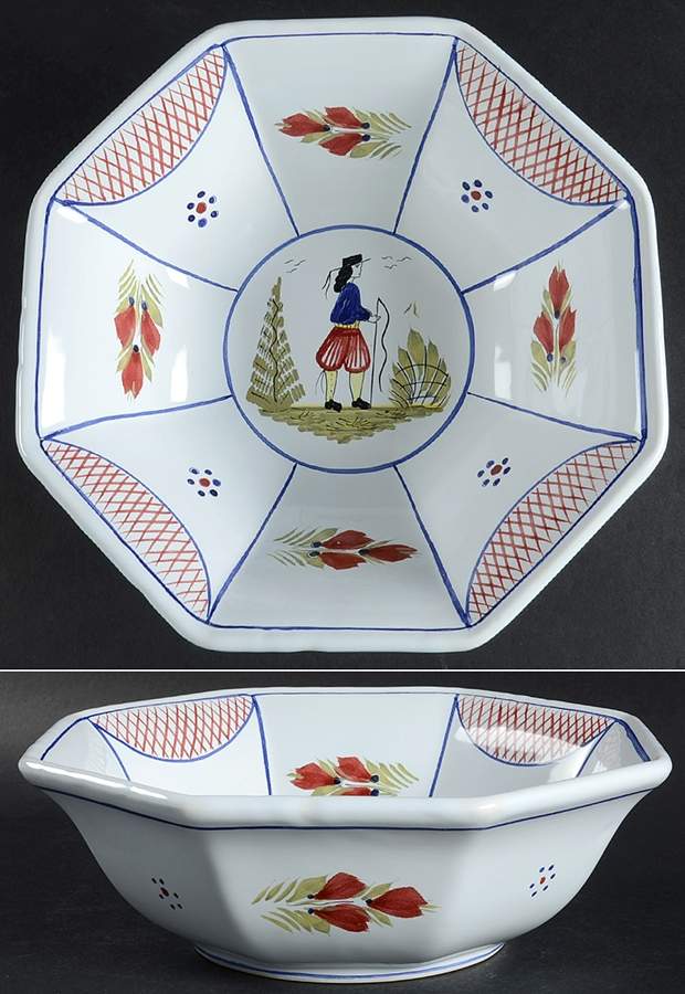Mistral Blue (Octagonal, Man Center) 9" Round Vegetable Bowl by Quimper-1