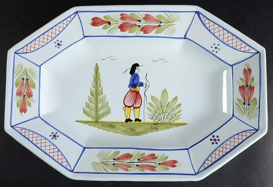 Mistral Blue (Octagonal, Man Center) 14" Oval Serving Platter by Quimper-1