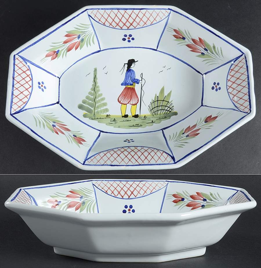 Mistral Blue (Octagonal, Man Center) 11" Oval Vegetable Bowl by Quimper-1