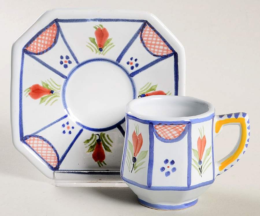 Mistral Blue (Octagonal, Man Center) Flat Demitasse Cup & Saucer Set by Quimper-1