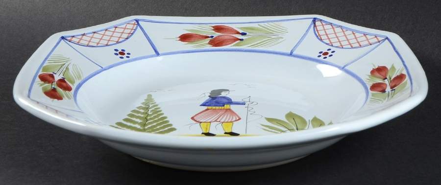 Mistral Blue (Octagonal, Man Center) Large Rim Soup Bowl by Quimper-1