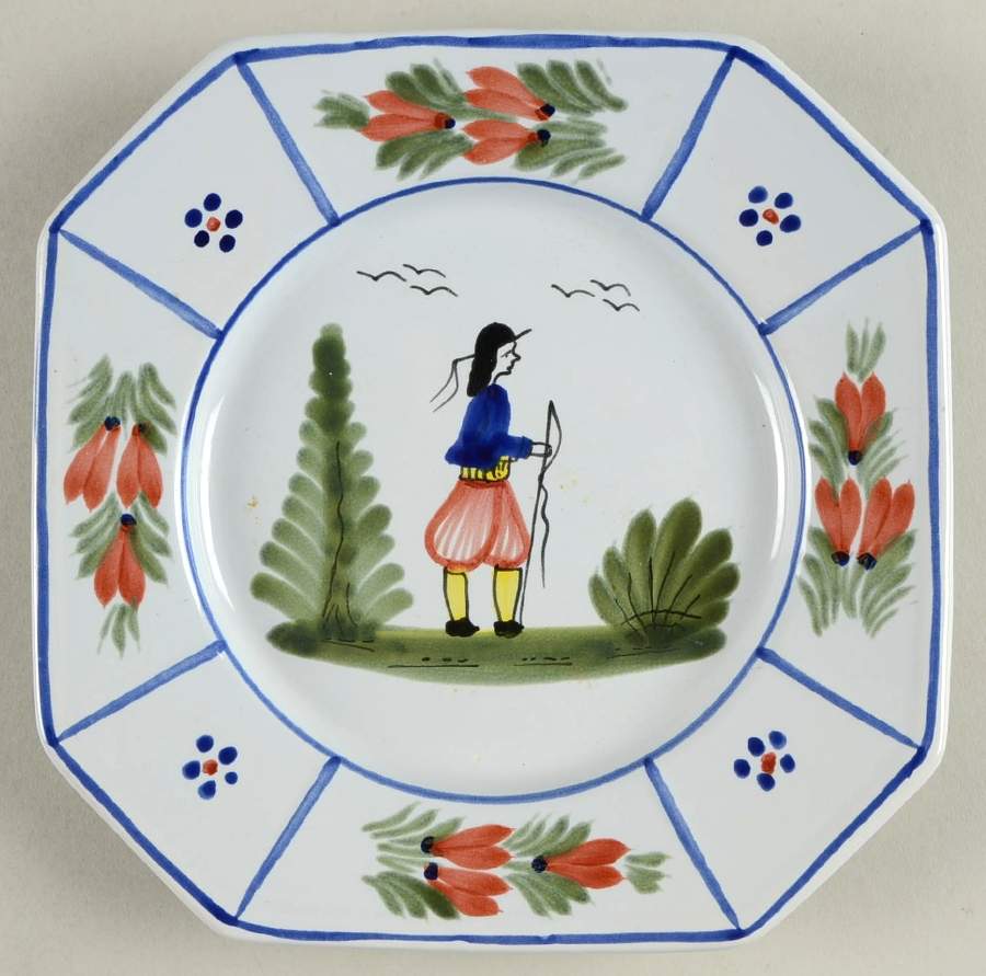 Mistral Blue (Octagonal, Man Center) Salad Plate by Quimper-1