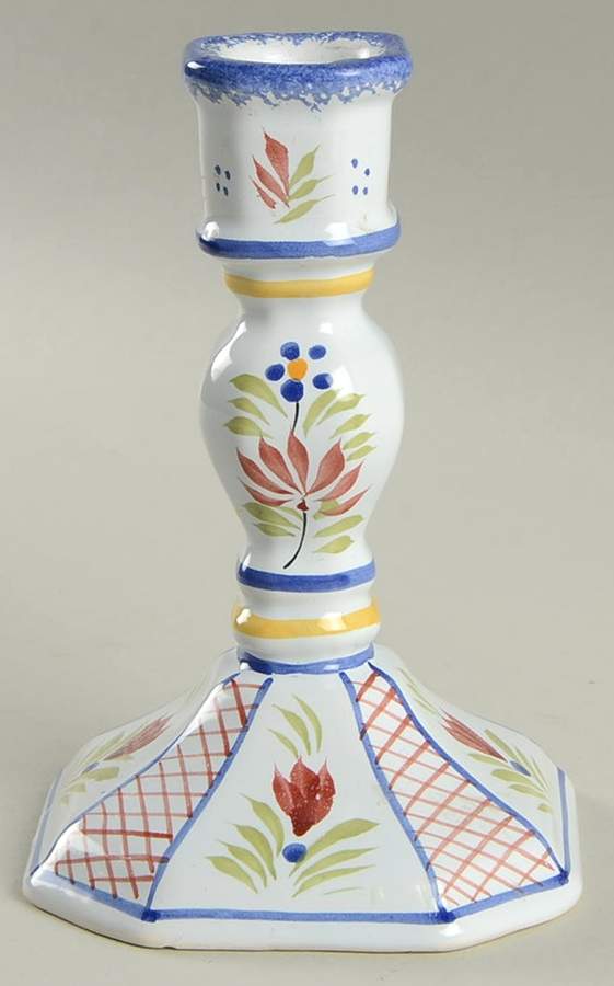 Mistral Blue (Octagonal, Man Center) 5" Candlestick by Quimper-1