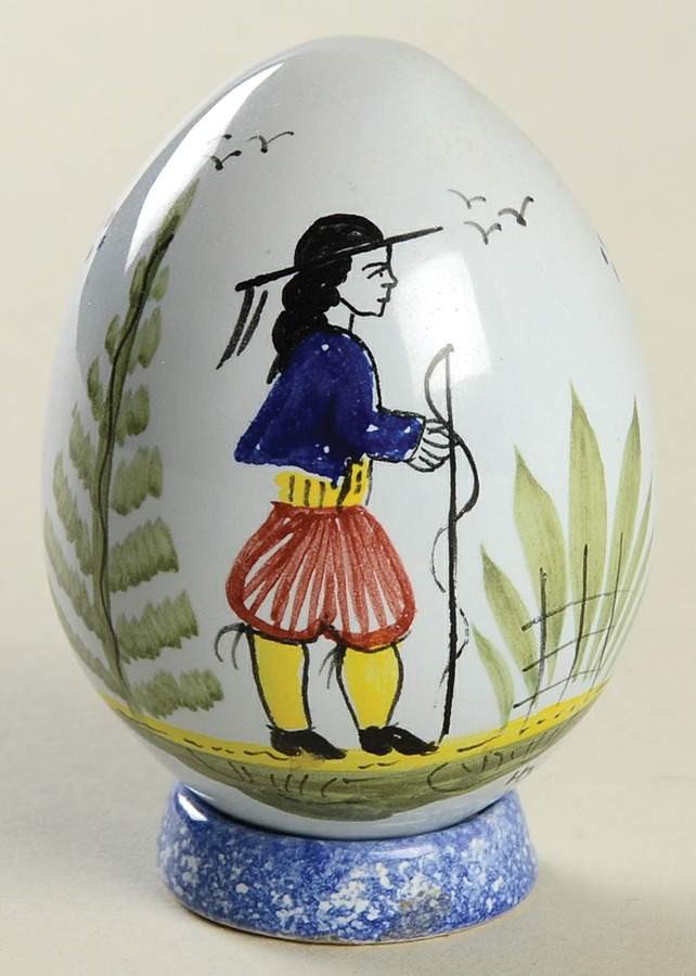 Mistral Blue (Octagonal, Man Center) Egg and Stand by Quimper-1