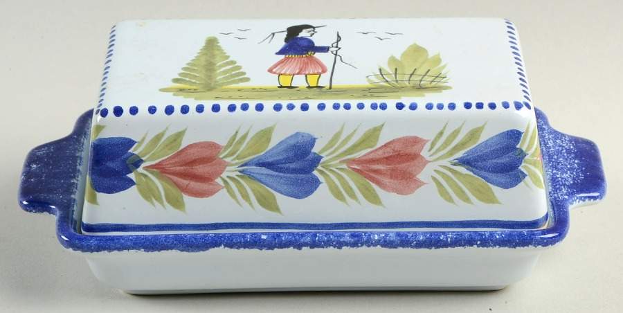 Mistral Blue (Octagonal, Man Center) Rectangular Covered Butter by Quimper-1