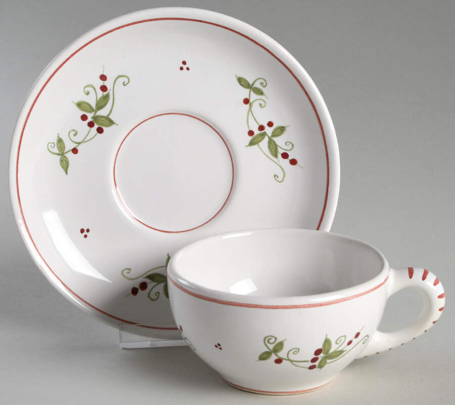 L'Esprit de Noel Flat Cup & Saucer Set by Quimper-1