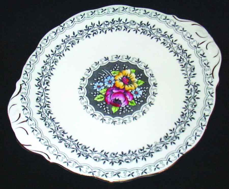 Black Rose Handled Cake Plate by Queen Anne (England)-1
