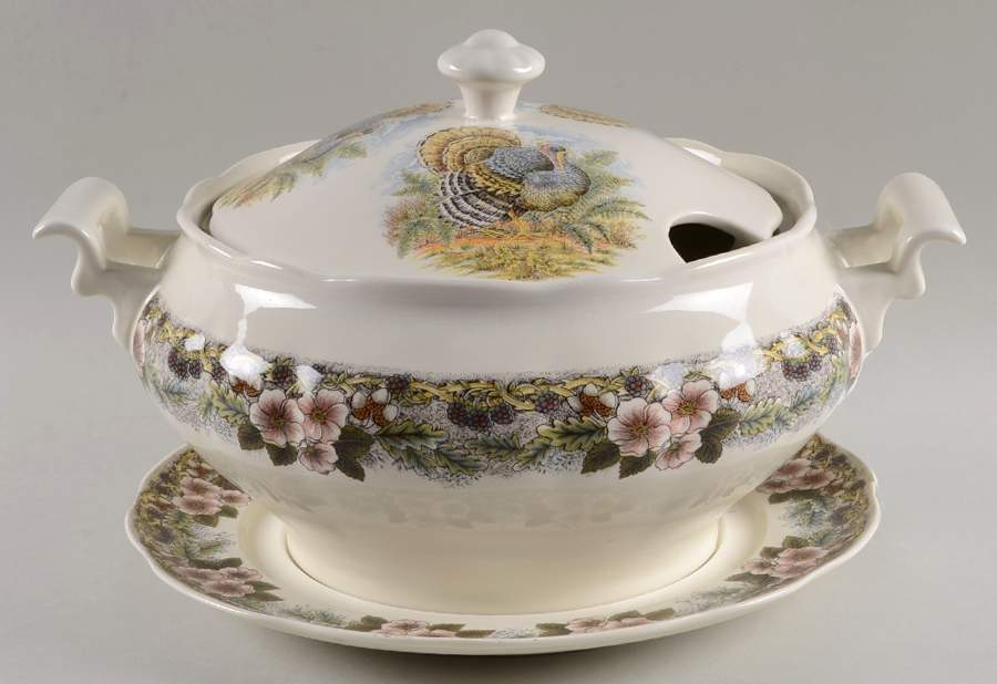 Thanksgiving Multicolor Tureen & Lid w/Underplate by Queen's-1