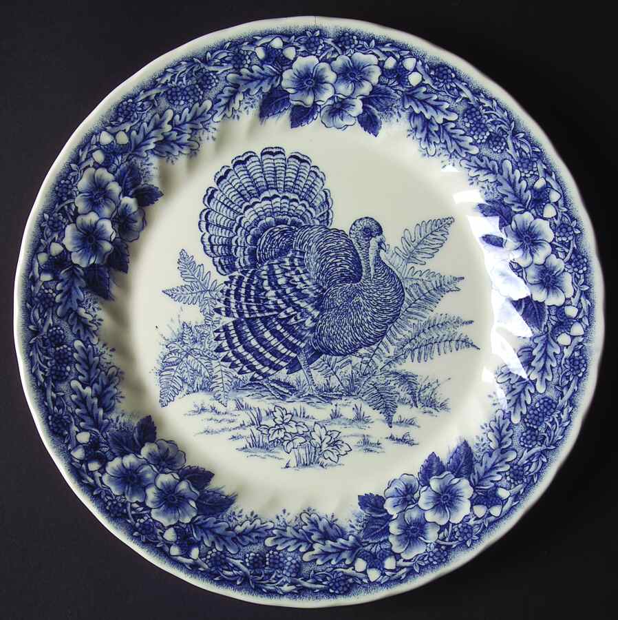 Thanksgiving Blue Dinner Plate by Queen's-1
