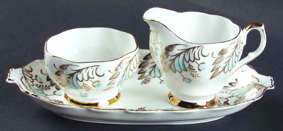 QUA43 Mini Creamer & Open Sugar with Tray by Queen Anne (England)-1