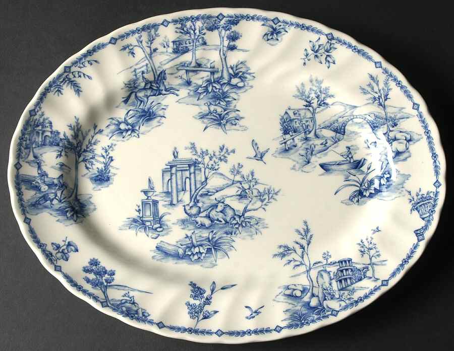 Chelsea Toile Blue 12" Oval Serving Platter by Queen's-1