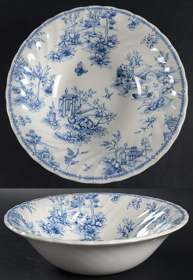 Chelsea Toile Blue 9" Round Vegetable Bowl by Queen's-1