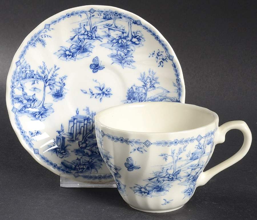 Chelsea Toile Blue Flat Cup & Saucer Set by Queen's-1