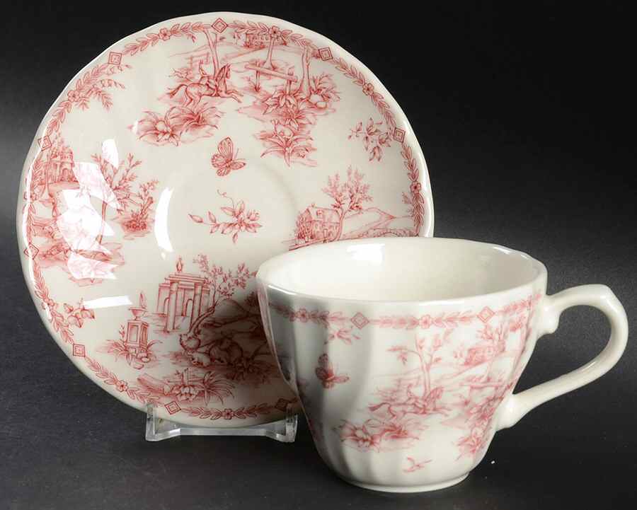 Chelsea Toile Pink Flat Cup & Saucer Set by Queen's-1