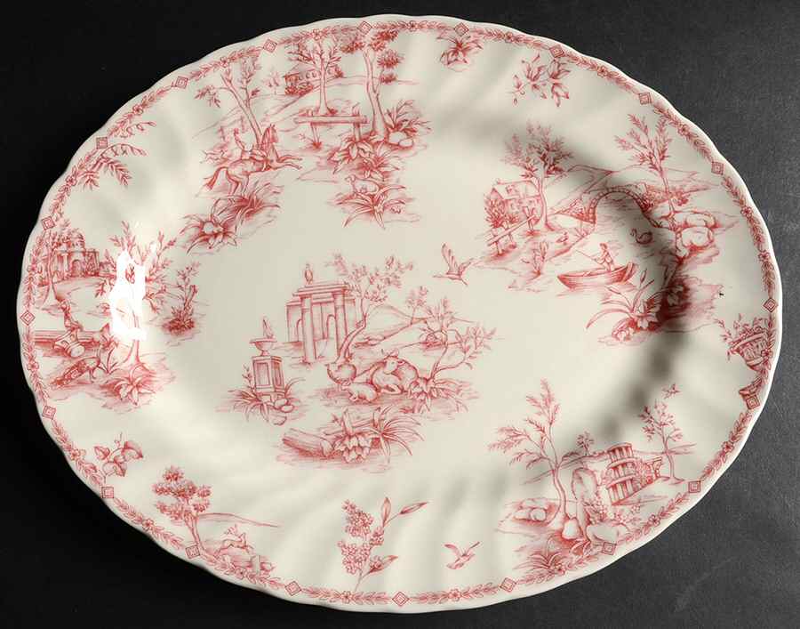 Chelsea Toile Pink 12" Oval Serving Platter by Queen's-1