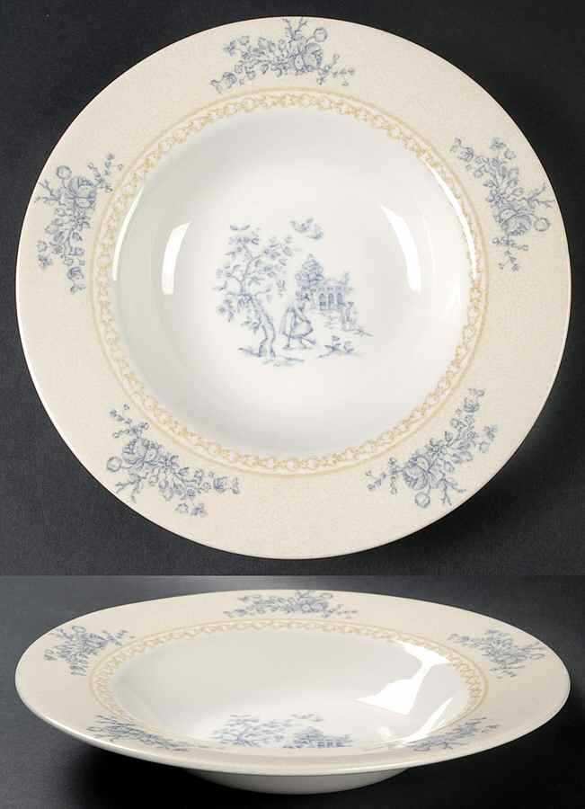 Toile de Jouy Blue Large Rim Soup Bowl by Queen's-1
