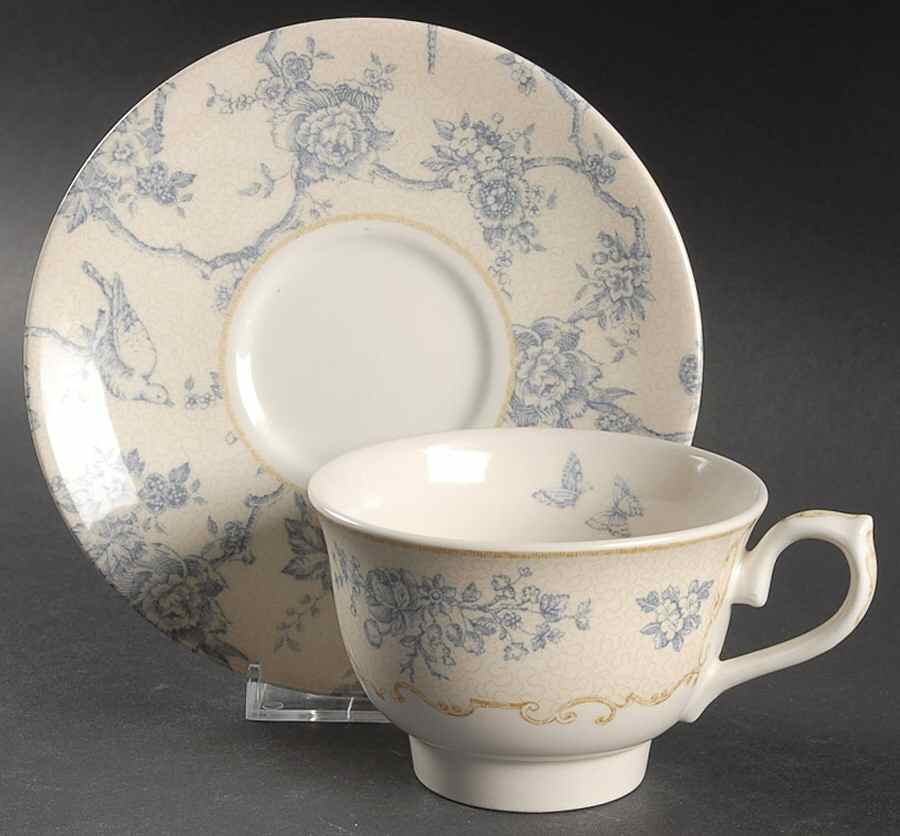 Toile de Jouy Blue Footed Cup & Saucer Set by Queen's-1