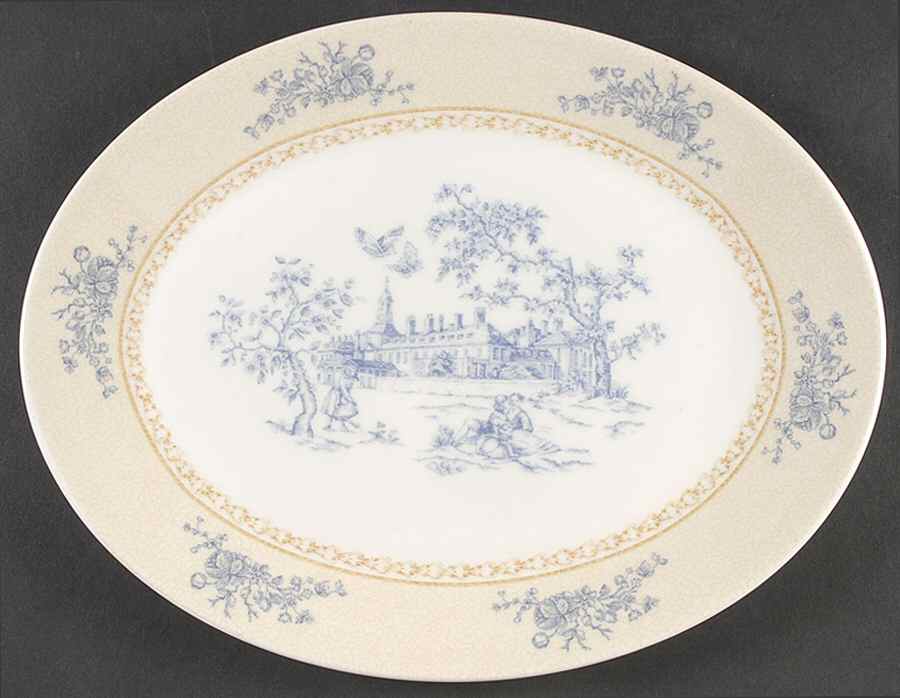 Toile de Jouy Blue 12" Oval Serving Platter by Queen's-1