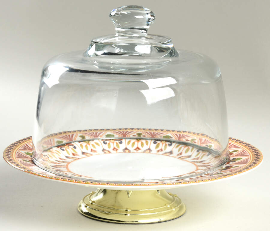 Imari 6 1/2"-7 1/2" Footed Cheese Plate w/ Glass Dome HC by Queen's-1