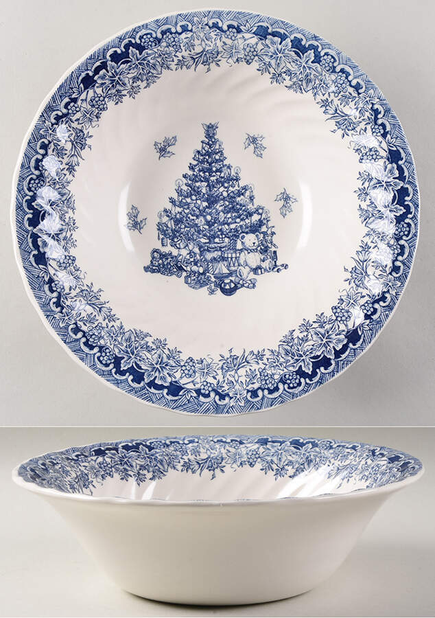 Seasons Greetings Blue 9" Round Vegetable Bowl by Queen's-1