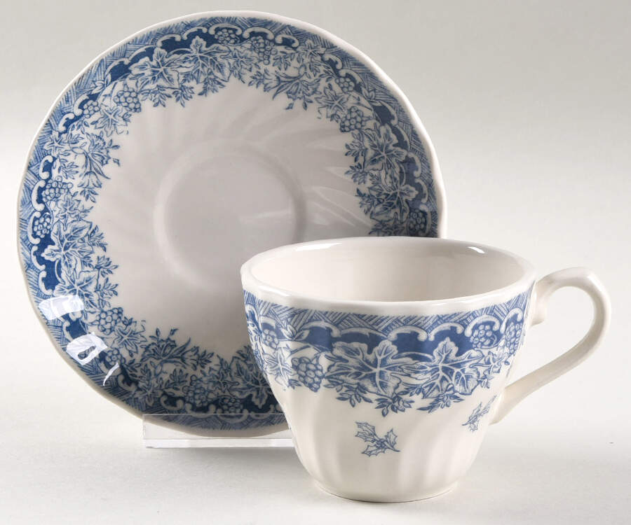 Seasons Greetings Blue Flat Cup & Saucer Set by Queen's-1