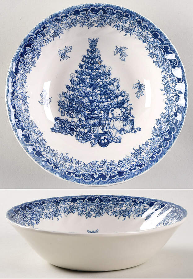 Seasons Greetings Blue Coupe Cereal Bowl by Queen's-1