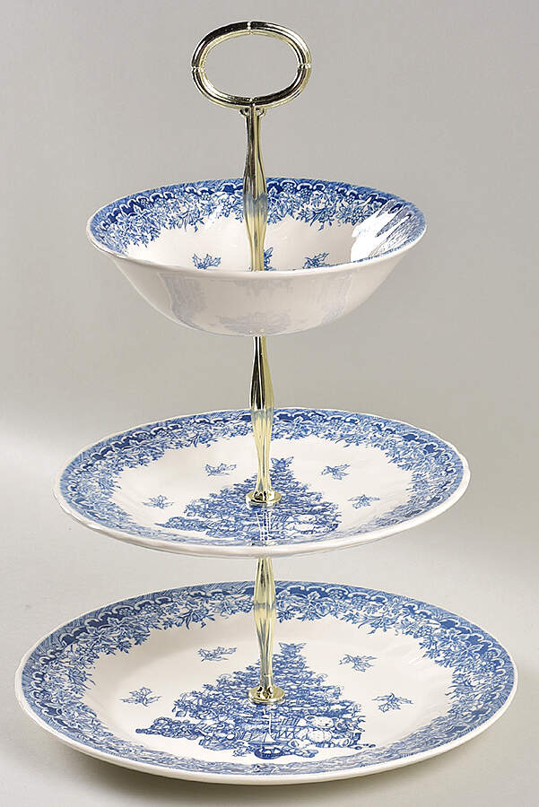 Seasons Greetings Blue Tiered Fruit Dip HC by Queen's-1