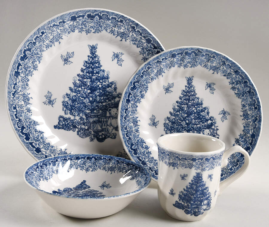 Seasons Greetings Blue 4 Piece Place Setting by Queen's-1