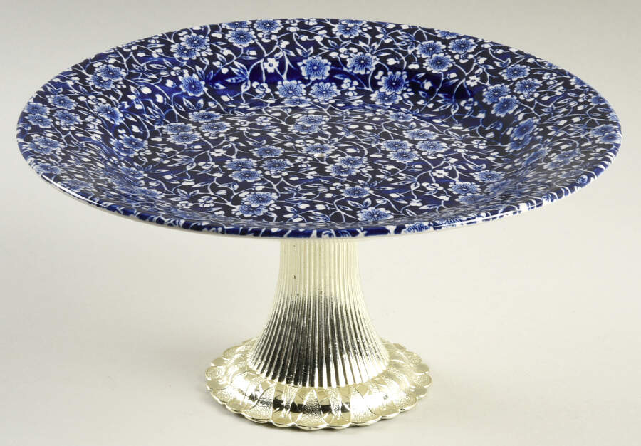 Calico Blue (Malaysia) Cake Stand with 4"-5" Metal Pedestal  Hc by Queen's-1