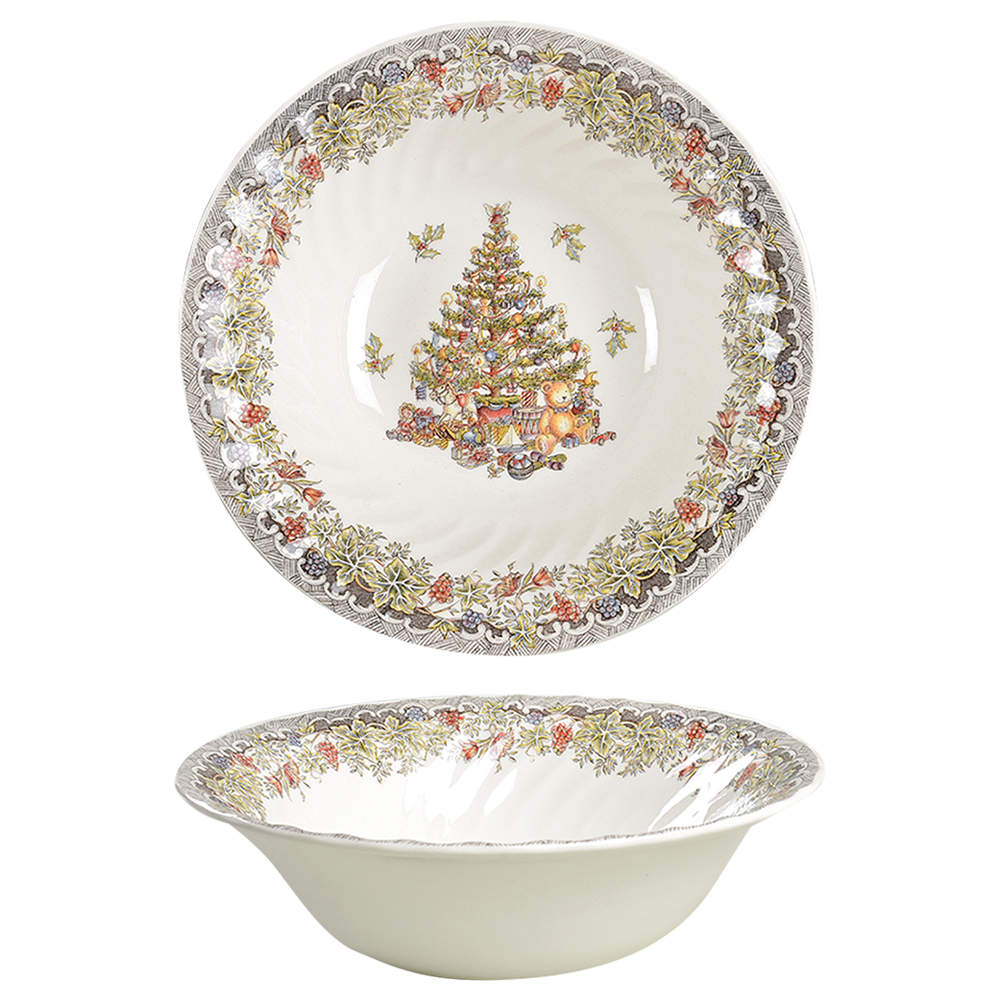 Seasons Greetings Multicolored 9" Round Vegetable Bowl by Queen's-1