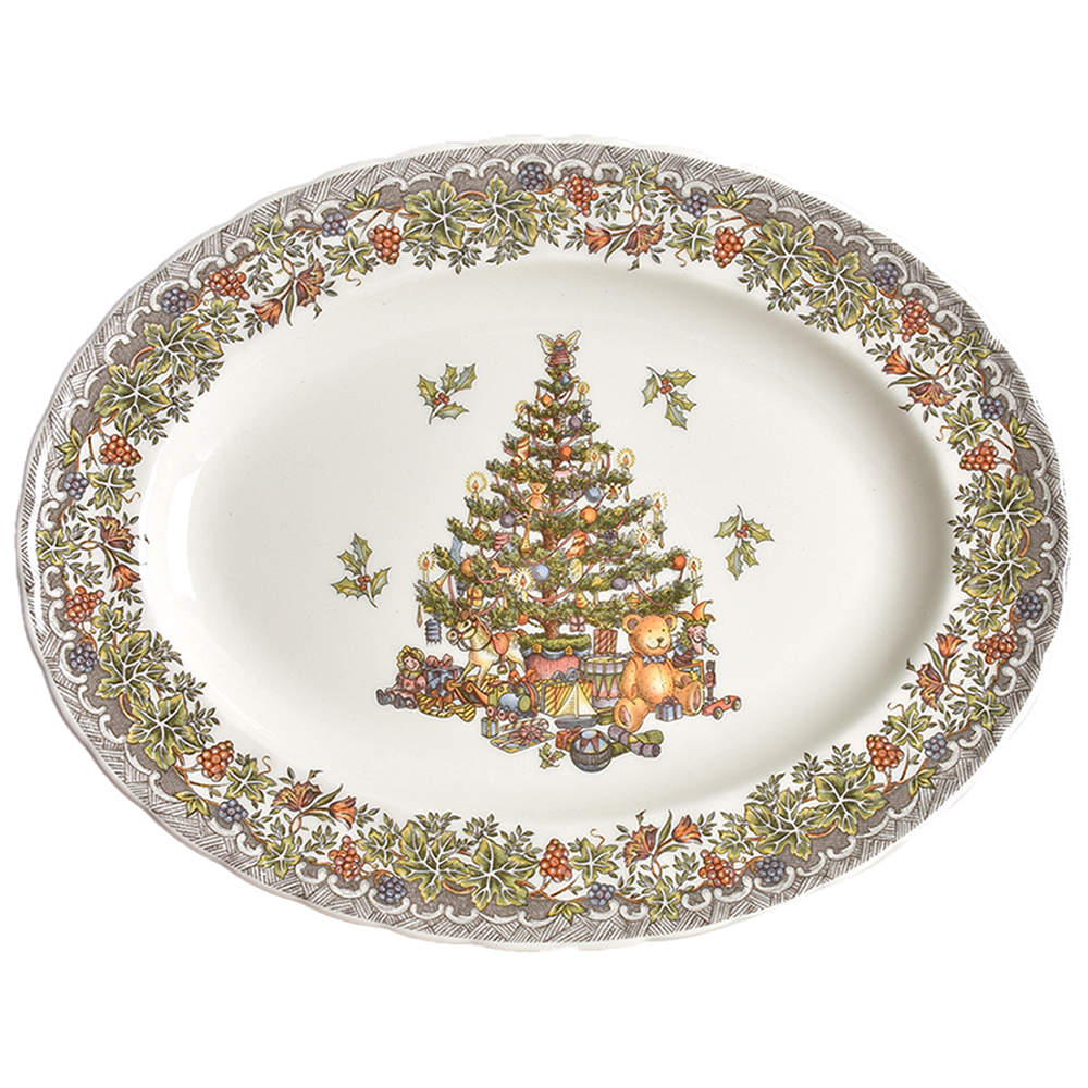 Seasons Greetings Multicolored 12" Oval Serving Platter by Queen's-1