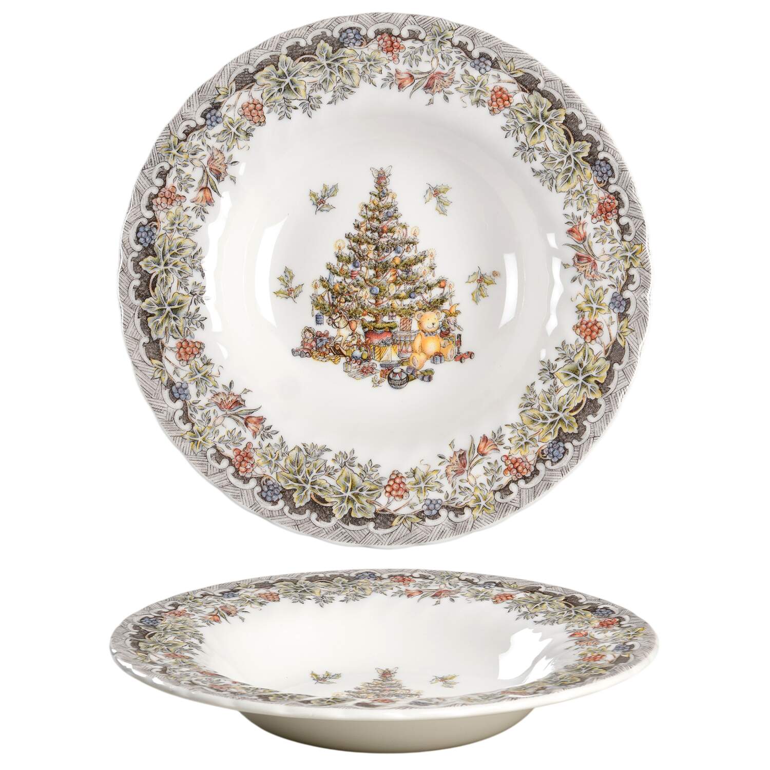 Seasons Greetings Multicolored Rim Soup Bowl by Queen's-1