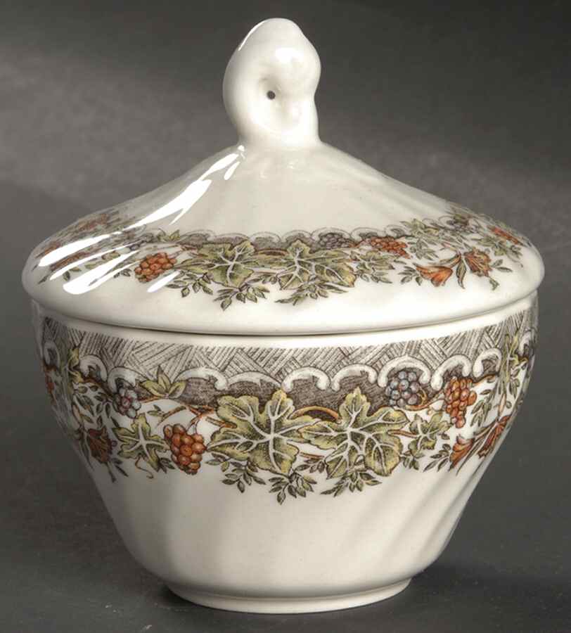 Seasons Greetings Multicolored Sugar Bowl & Lid by Queen's-1