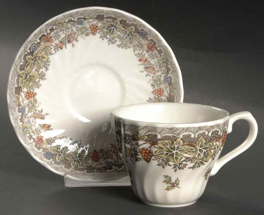 Seasons Greetings Multicolored Flat Cup & Saucer Set by Queen's-1