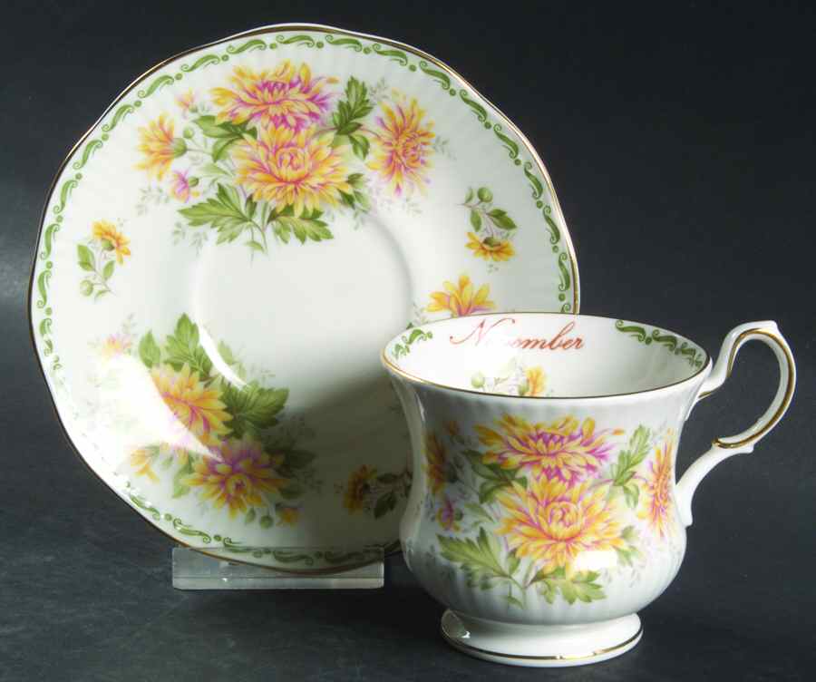 Flower of the Month Footed Cup & Saucer Set by Queen's-1