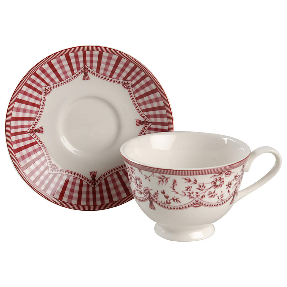 Rooster Red Footed Cup & Saucer Set by Queen's-1