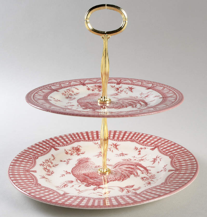 Rooster Red 6 5/8"-10"  2 Tiered Serving Tray (Dp, Sp) HC by Queen's-1