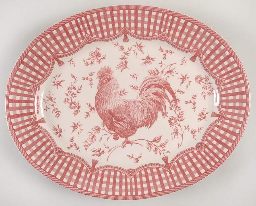 Rooster Red 12" Oval Serving Platter by Queen's-1