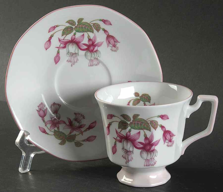 Fuchsia Snowcap Footed Cup & Saucer Set by Queen's-1