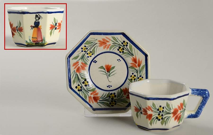 728 Flat Demitasse Cup & Saucer Set by Quimper-1