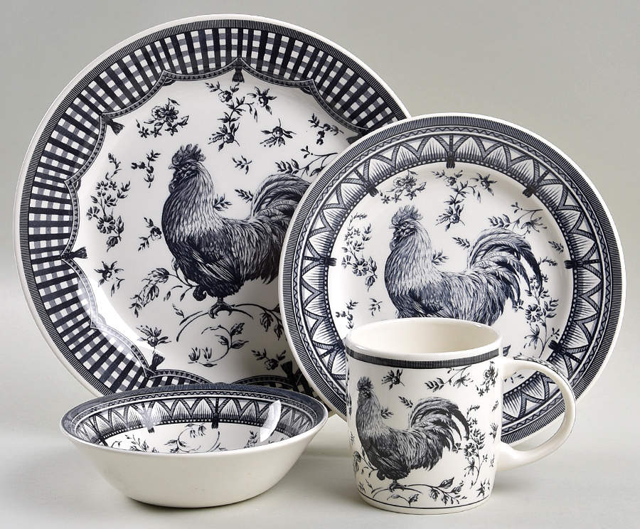 Rooster Black 4 Piece Place Setting by Queen's-1