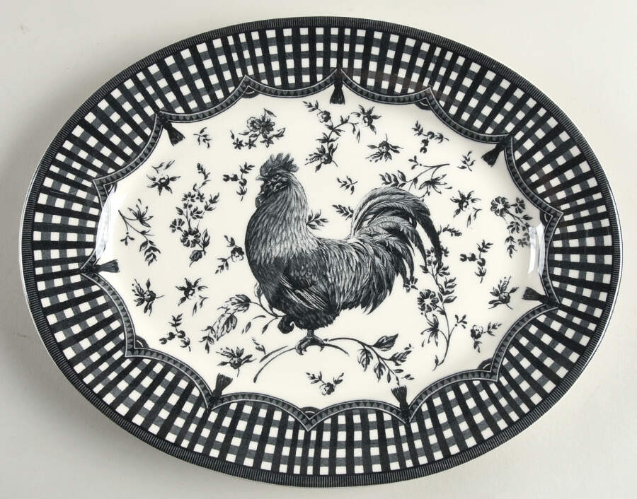 Rooster Black 13" Oval Serving Platter by Queen's-1