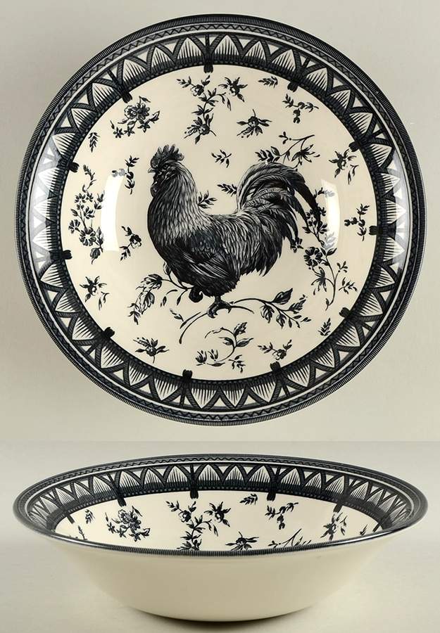 Rooster Black 9" Round Vegetable Bowl by Queen's-1