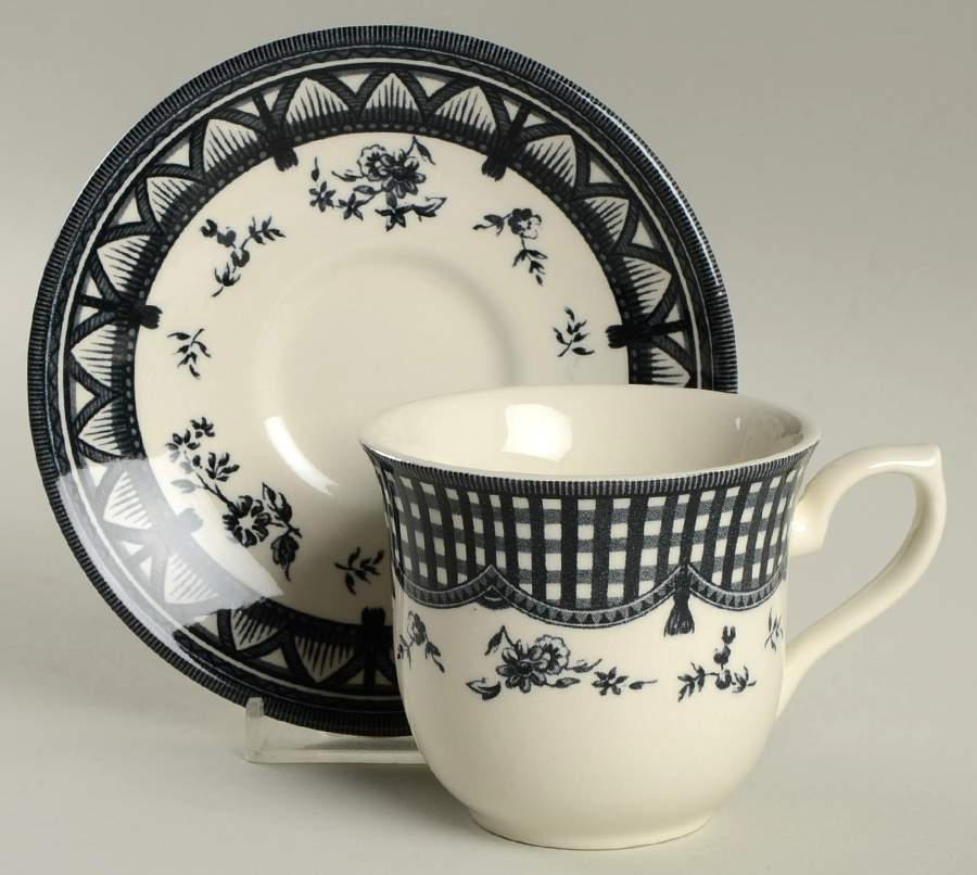 Rooster Black Flat Cup & Saucer Set by Queen's-1