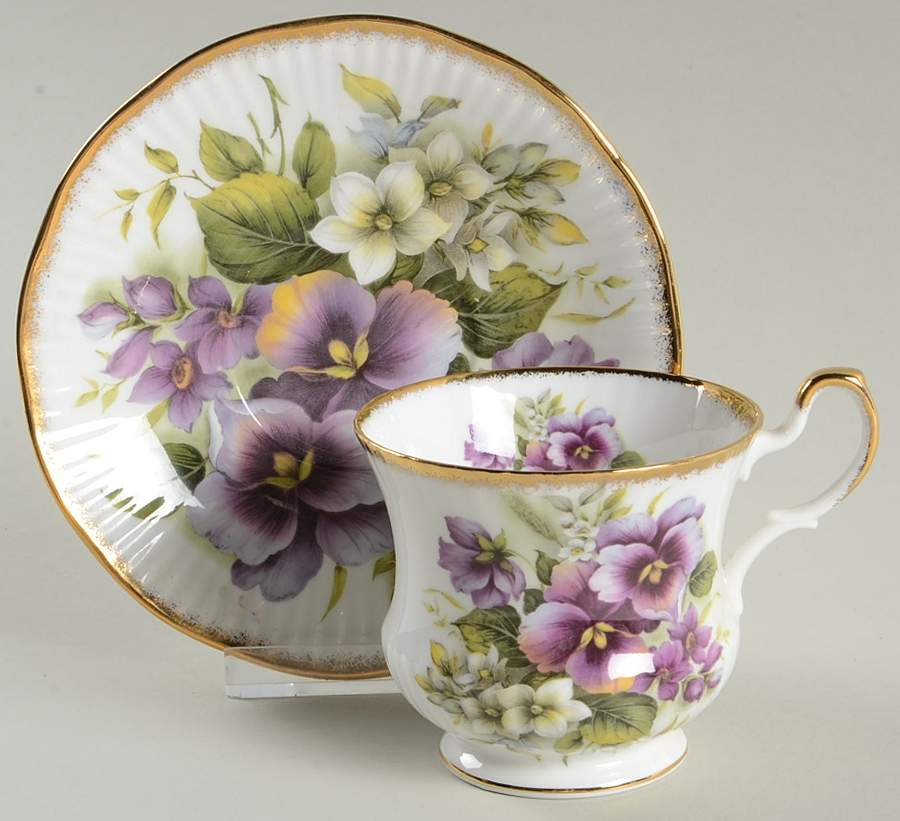 Birthday Flower (Gold Trim) Footed Cup & Saucer Set by Queen's-1