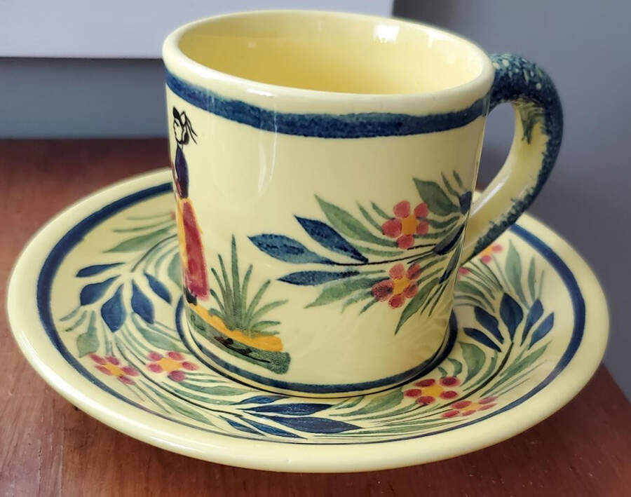 393 Flat Demitasse Cup & Saucer Set by Quimper-1