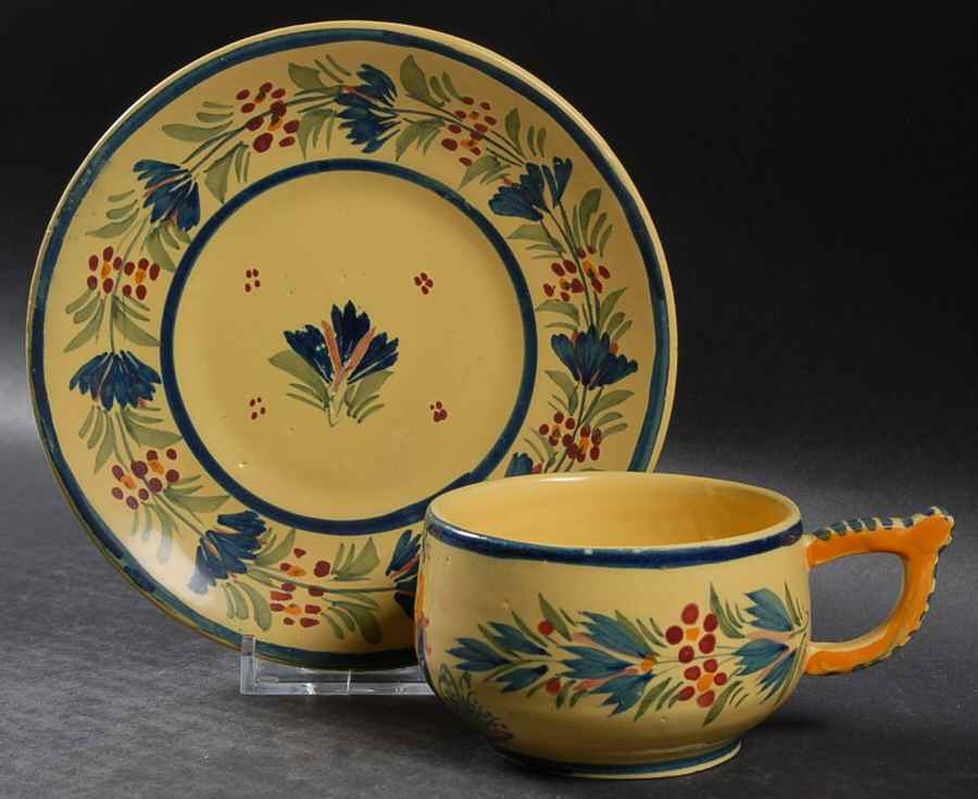 393 Flat Cup & Saucer Set by Quimper-1